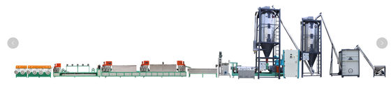 अच्छी कीमत Twin Screw 4 Straps 800kg/hr PET Package Strap Band Extrusion Line , PET Packing Belt Extrusion Equipment ऑनलाइन
